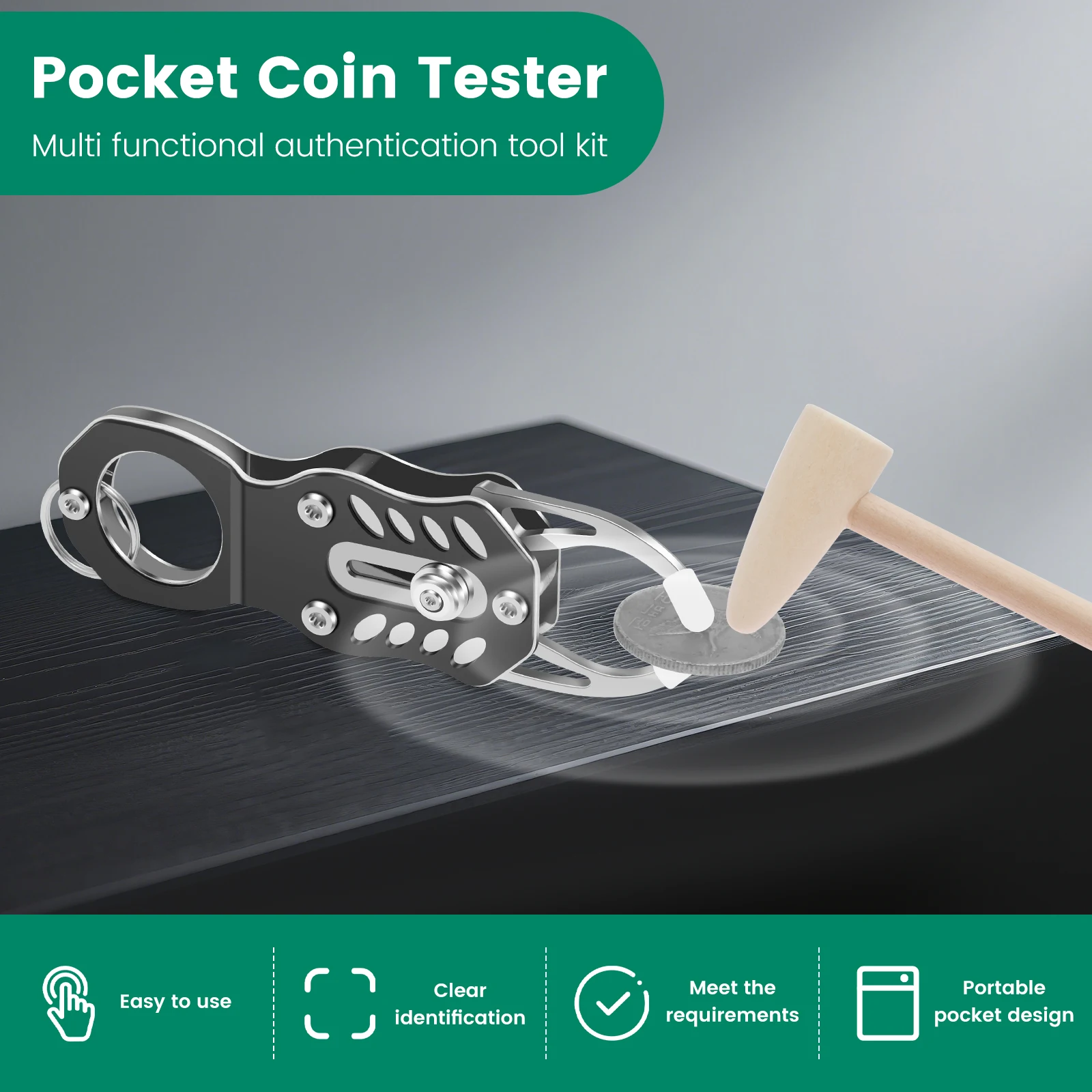Pocket Pinger Tester Kit Portable Gold & Silver Change Ping Resonance Testing Tool for Coin Resonance Test and Size Comparison