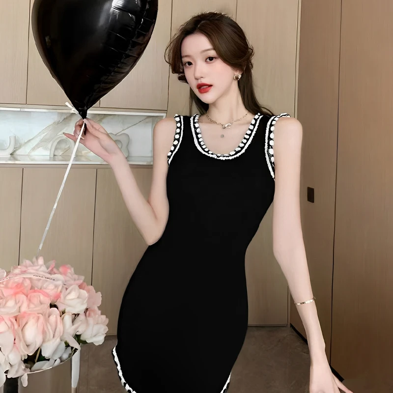 Elegante off-shoulder U-hals contrasterende kanten stiksels mini-jurken dames zomer elegante schede sexy dagelijkse jurk