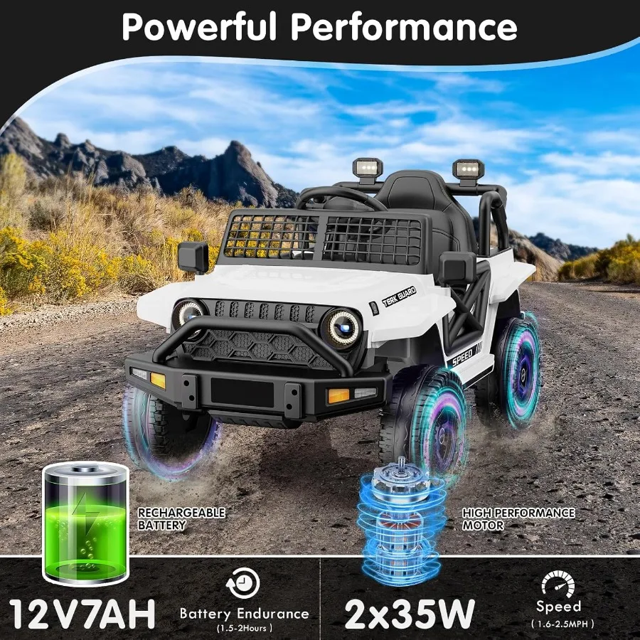 Ride On Car Toys12V 7AH Voiture électrique pour tout-petits pour 3-5 roues électriques Jeep avec télécommande pour filles et garçons Noël et naissance