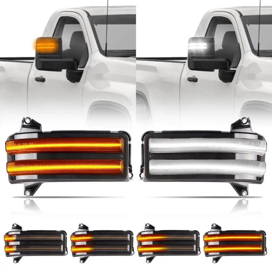 

LED Sequential Amber Side Mirror Marker Turn Signals White Parking Cargo Lights Switchback Tow Mirror Lamps for 20202024 Chevy S