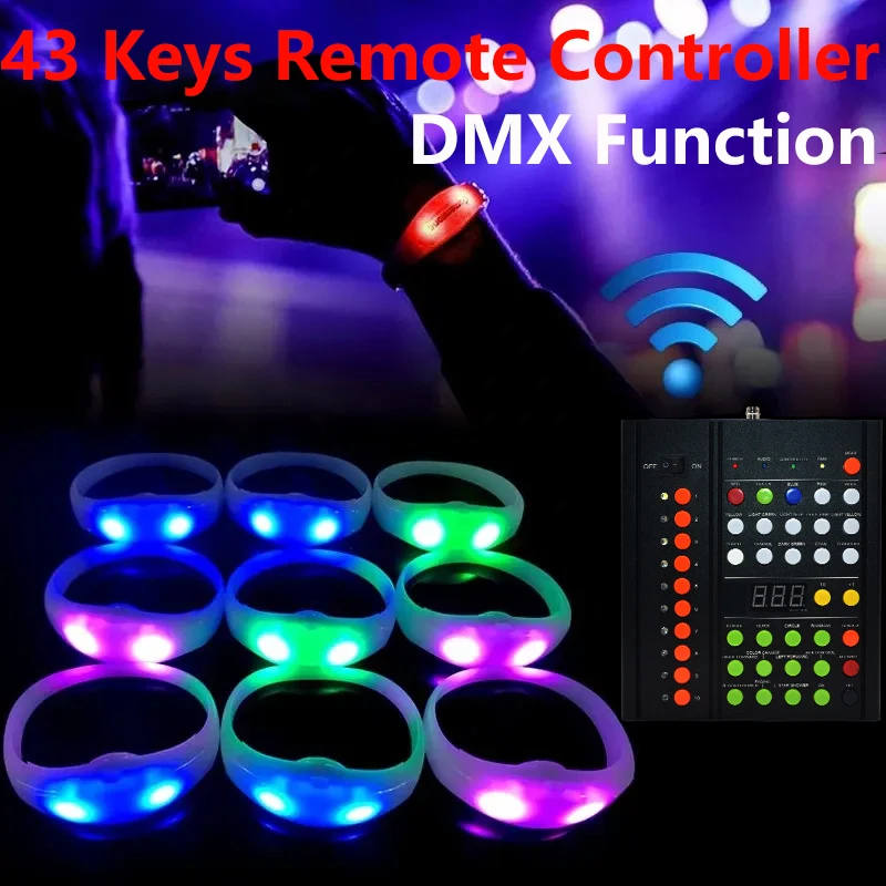 

100/500/2000PCS DMX Function LED TPU Silicone Bracelets 43 Keys 1000Meters Remote Controller Glow Wristbands Wedding Party Event
