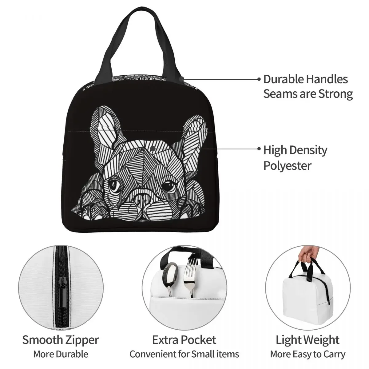 Puppy Lunch Bag box French Bulldog Frenchie Dog Children Aluminum Bag Foil Portable Lunchbox