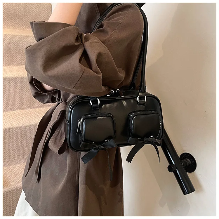 

‌2025 New Vintage Women's Underarm Bag - Retro Bowling Shoulder Bag with Bow Detail, Fashion Commuter Handbag‌