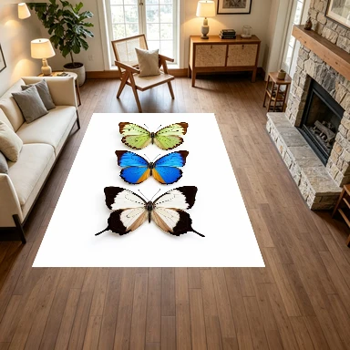 Colorful Exotic Butterfly Specimen Art Carpet Flooring, Nature Animal Non-Slip Area Rug for Living Room Bedroom Home Decor
