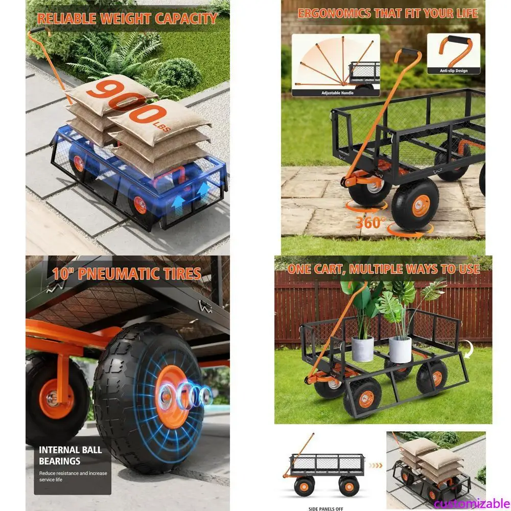 

Прочная стальная садовая тележка емкостью 900 фунтов и 10 колесами для приготовления почвы, инструментов и многого другого