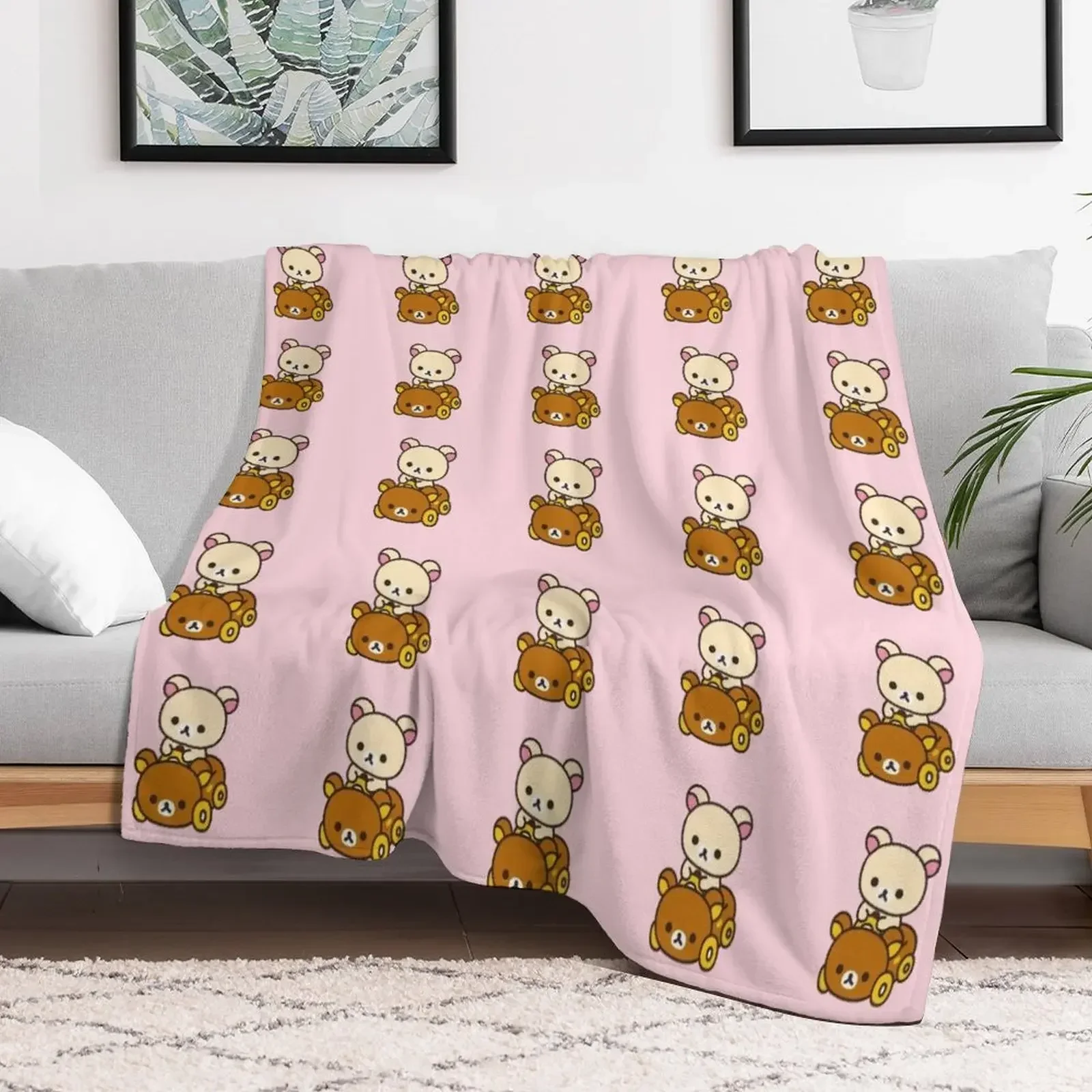 korilakkuma driving a Rilakkuma car Throw Blanket Plaid sofa bed Blankets