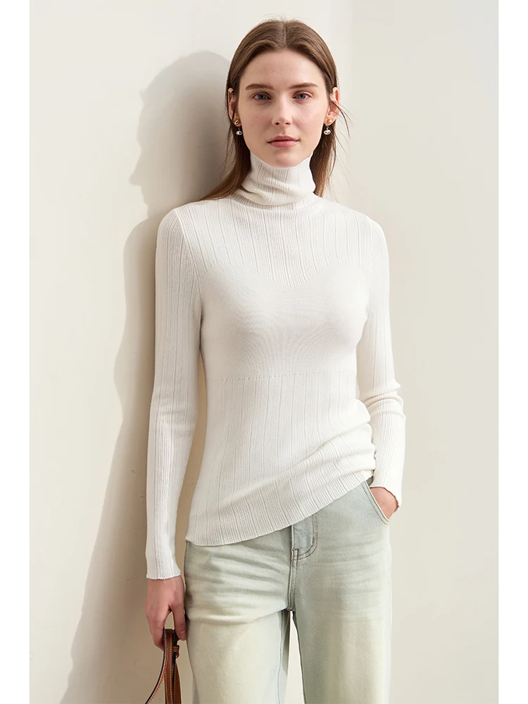 Amii Minimalism 2024 Women Sweaters New Autumn Elegant Comfortable Spliced Turtleneck Interior Lapping Basic Solid Tops 12443147