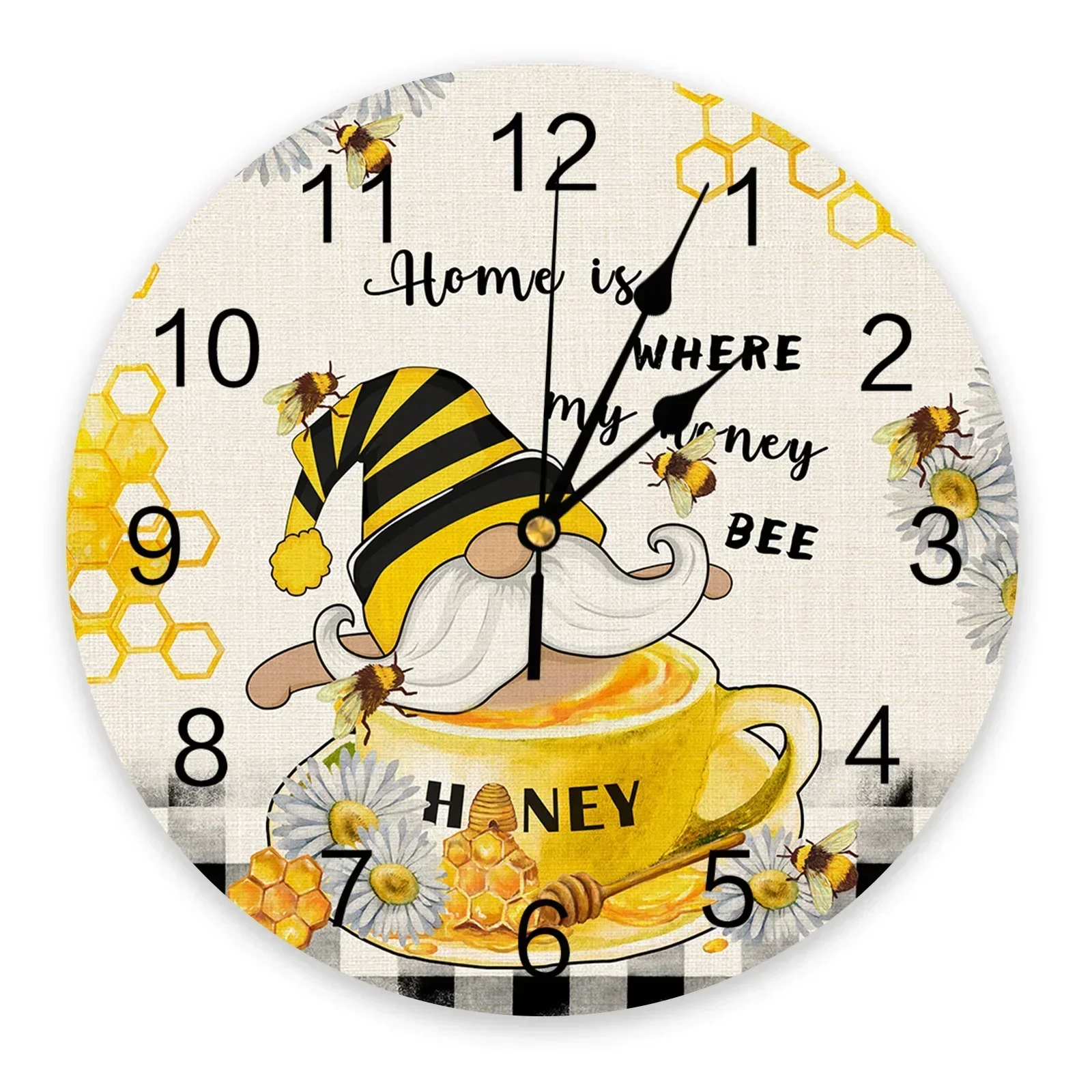 

Pastoral Style Bee Daisy Plaid Wall Clock Large Modern Kitchen Dinning Round Wall Clocks Bedroom Silent Hanging Watch