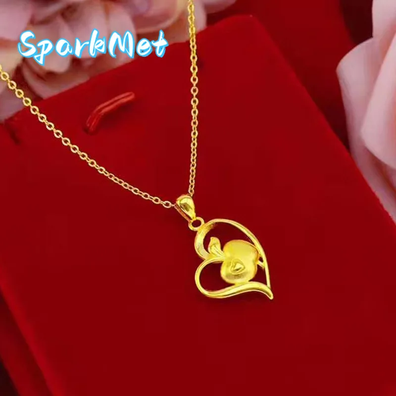

Sparkmet Japanese and Korean fashion 9999 24K Real Gold Women's Love Necklace Gold Love Apple Necklace Women gift for wife luxur
