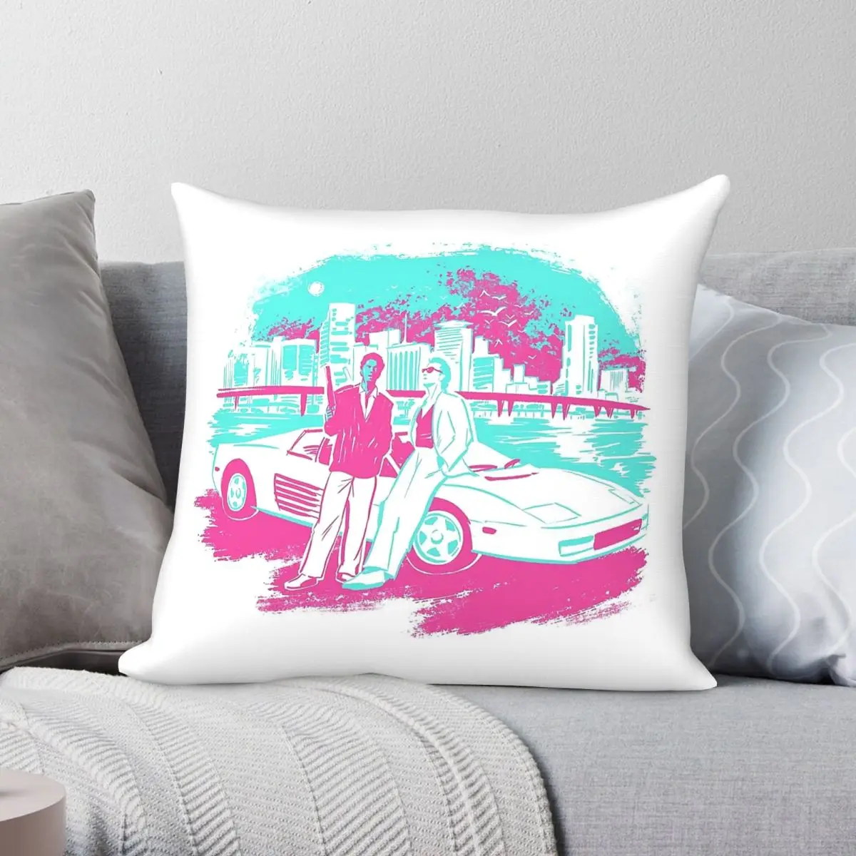 Miami Vice Sunset Square Pillowcase Polyester Linen Velvet Pattern Zip Decor Pillow Case Sofa Cushion Cover