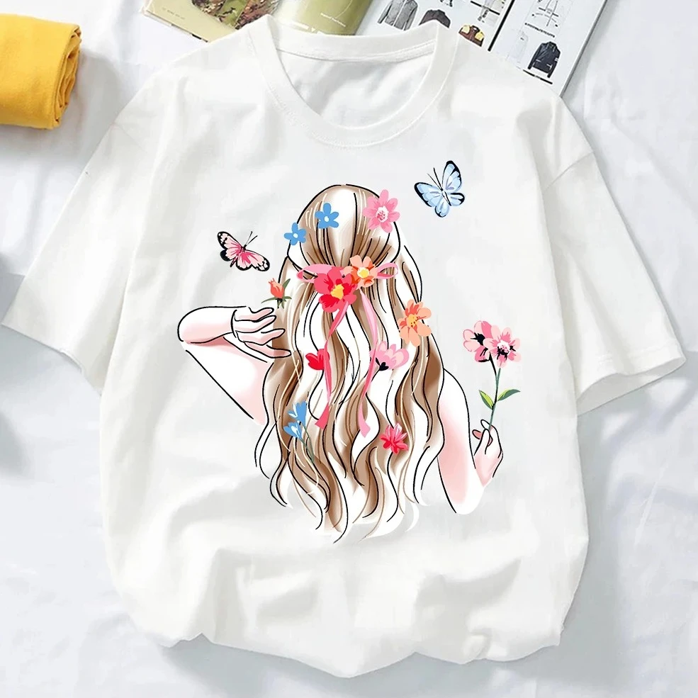 Harajuku Style T-shirt, Pretty Girl Printed T-shirt, Women's Spring Clothing, Harajuku Style Short-Sleeve Casual T-shirt Top