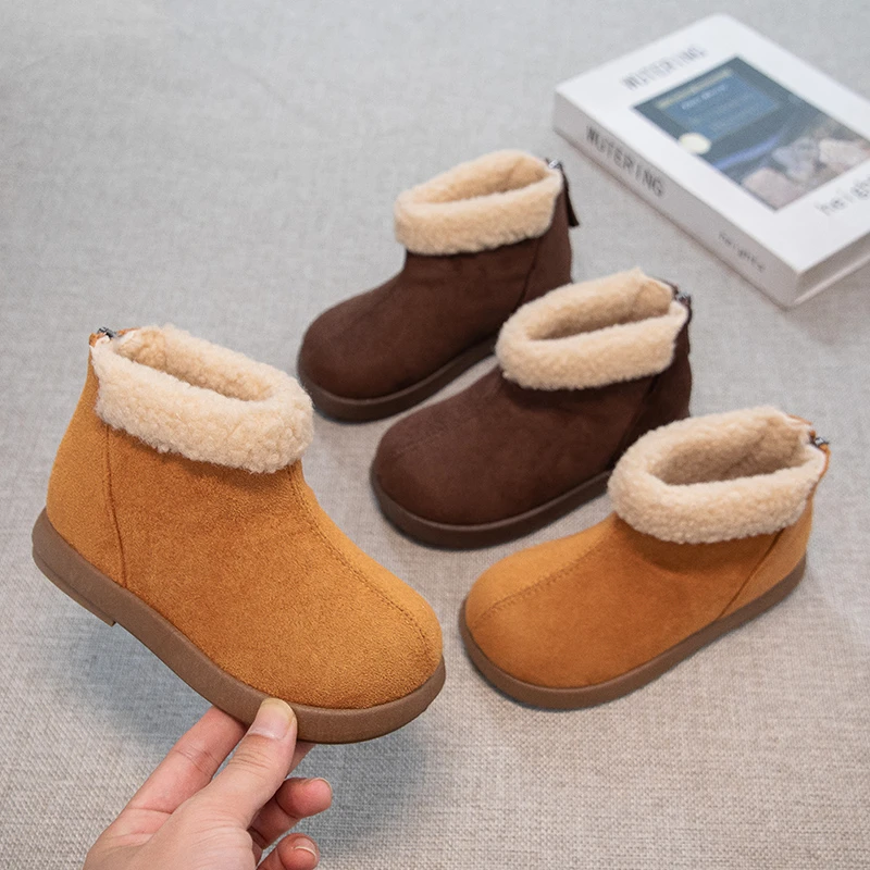 

Детские ботильоны, замшевые теплые однотонные детские полусапожки с молнией сзади, новинка зимы 2025, модные ботинки для девочек в корейском стиле