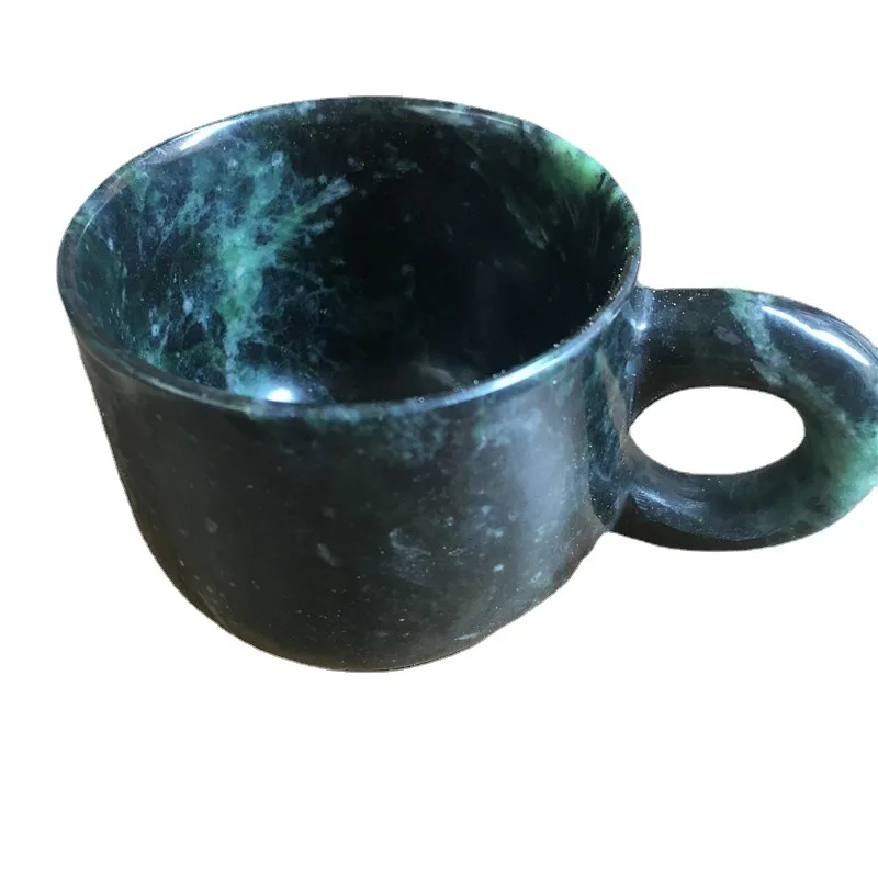 Natural Green Jade Teacup Mug Tibetan Medicine King Stone Magnet Health Gongfu Teaware Jades Milk Coffee Mugs Cup With Handle