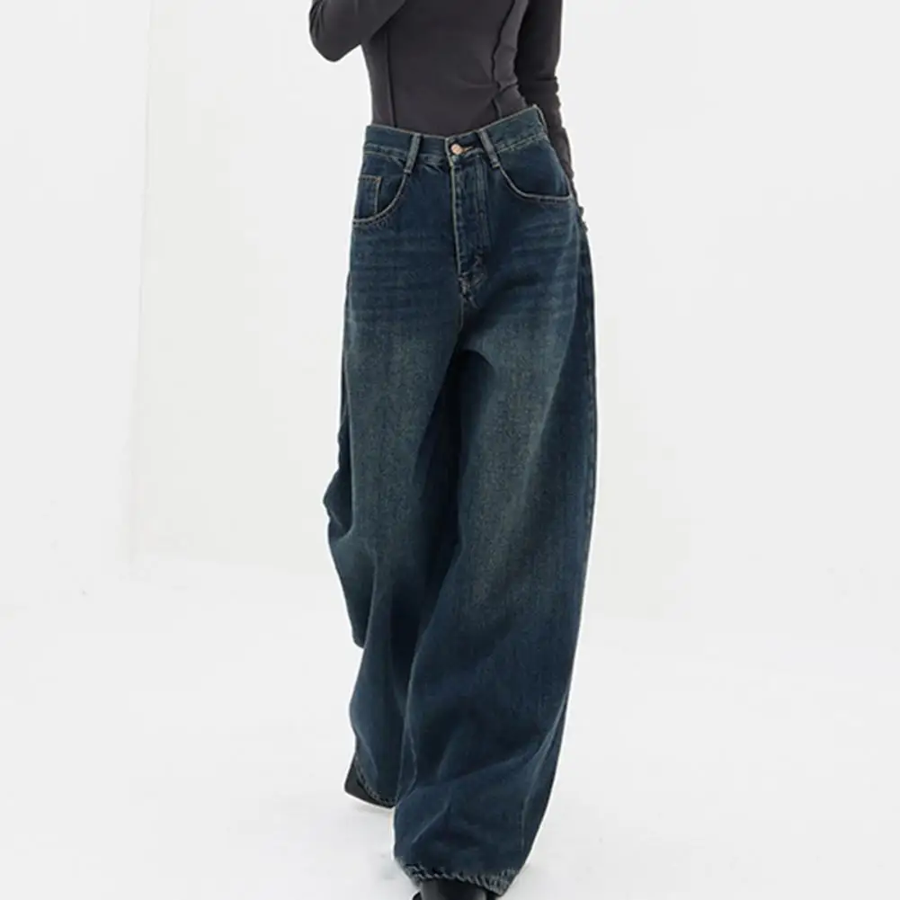 Women Vintage Streetwear Black Baggy Korean Jeans High Waiste Oversize Wide Leg Pants Grunge Denim Trousers Alt Clothes