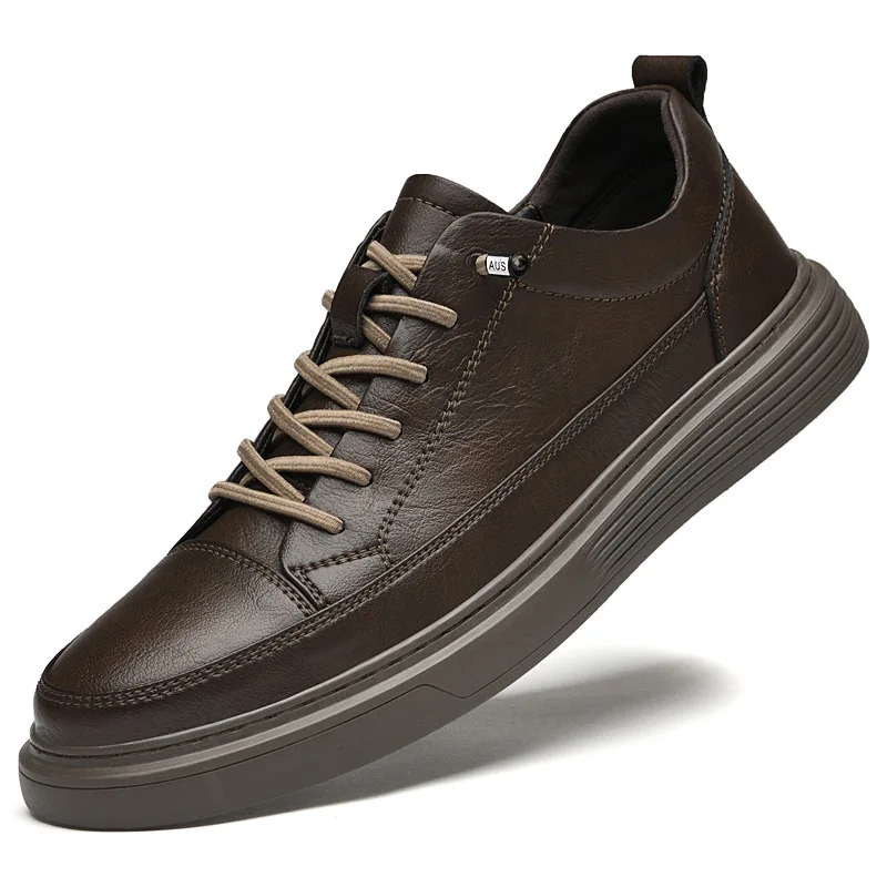 Trendy Retro Leather Shoes Classics Brown Spring Autumn Men's Hand-sewn Leisure Board Shoes White Sneakers Flat Heel Big Size 45