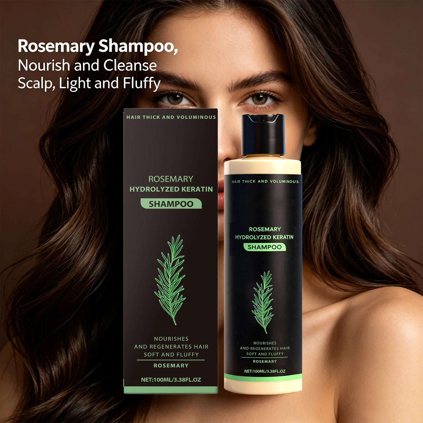 Rosemary Hydrolyzed Keratin Shampoo 100ml, Volumizing Thickening Cleanser Anti-Frizz Repair Nourishing Shampoo for Damaged Hair