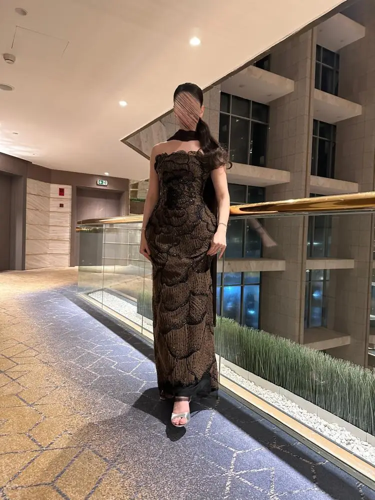 

Jirocum Роскошные коричневые платья для выпускного вечера без бретелек с блестками Элегантные вечерние платья