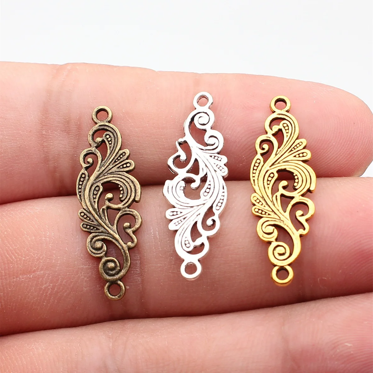 WYSIWYG 20pcs Flower Clouds Connector Charms DIY Alloy Jewelry Findings Antique Gold Color 3 Colors 30x10mm