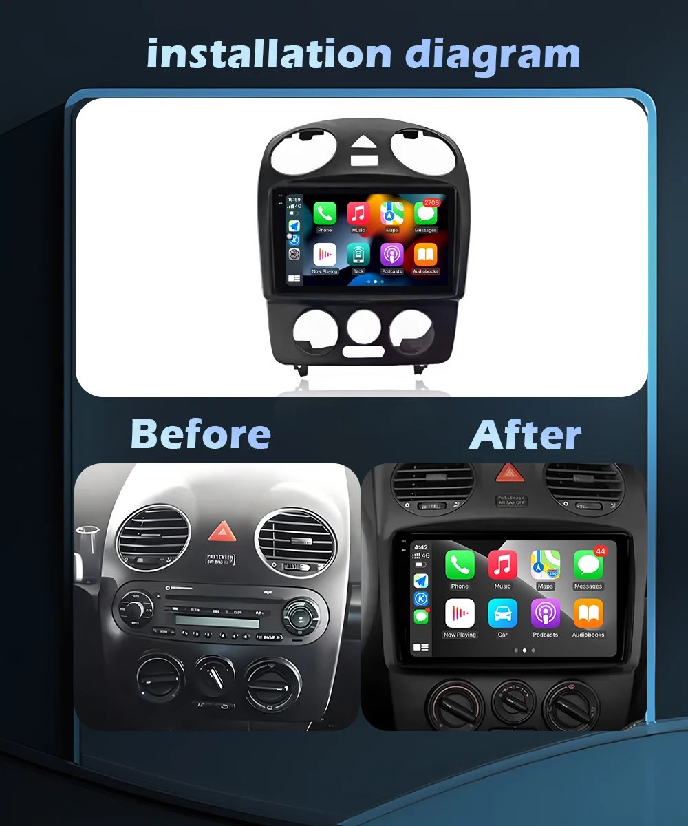 Navigation GPS For Volkswagen Beetle A4 2002 - 2011 Car Radio Multimedia Player BT Carplay Android AUTO DSP Stereo 9inch Screen