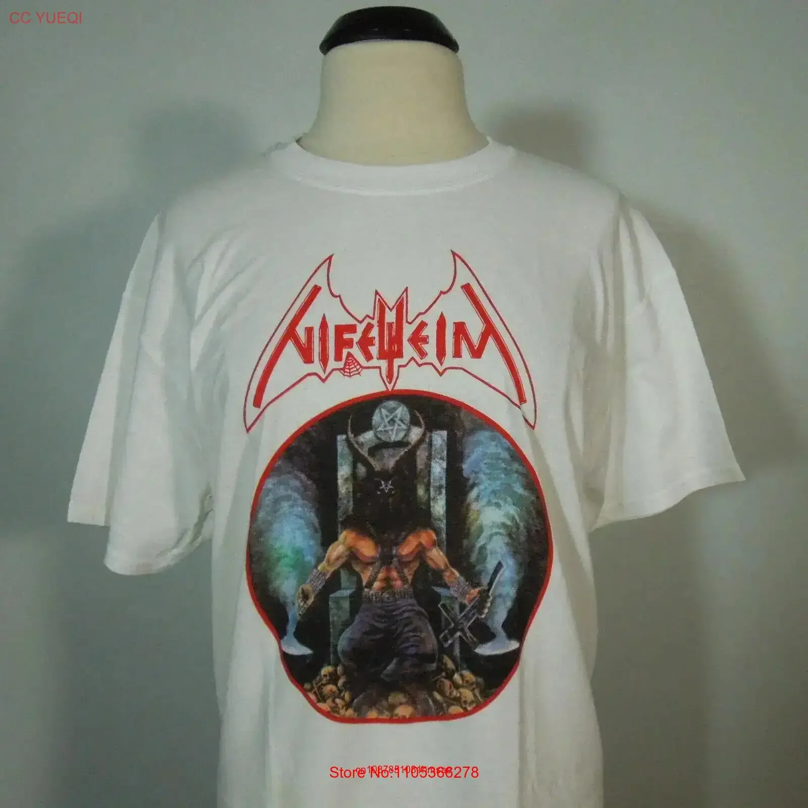 NIFELHEIM Swedish Metal Onslaught 2XL T-shirt blanc pour homme avec logo du groupe, vintage, délavé, décontracté, confortable, streetwear, élégant, doux