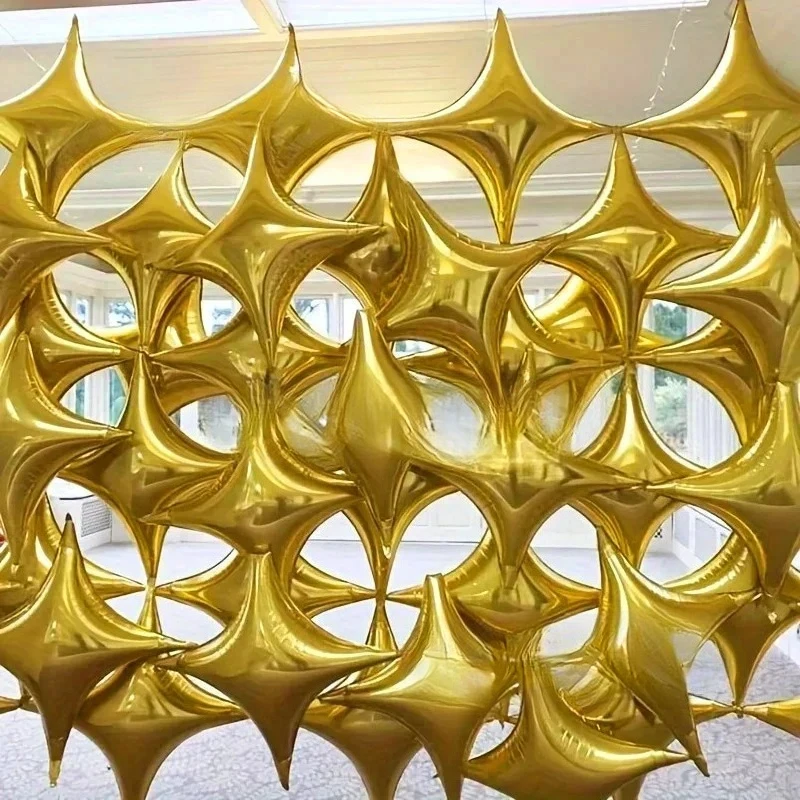 20-1 Pièces Ballons Étoiles 26/10'' Ballons en Aluminium Étoile à Quatre Angles Dorés Quadriangulaires à l'Hélium pour Anniversaire, Remise de Diplôme, Nouvel An