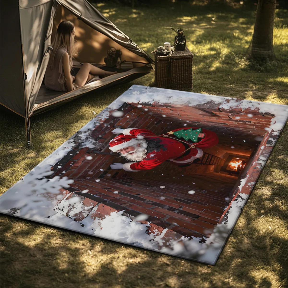1pc HD‑Santa‑Tunnel‑Art Print Area Rug, Washable Indoor Outdoor Floor Mat for Living Room, Bedroom, Office, Kitchen, Bathroom