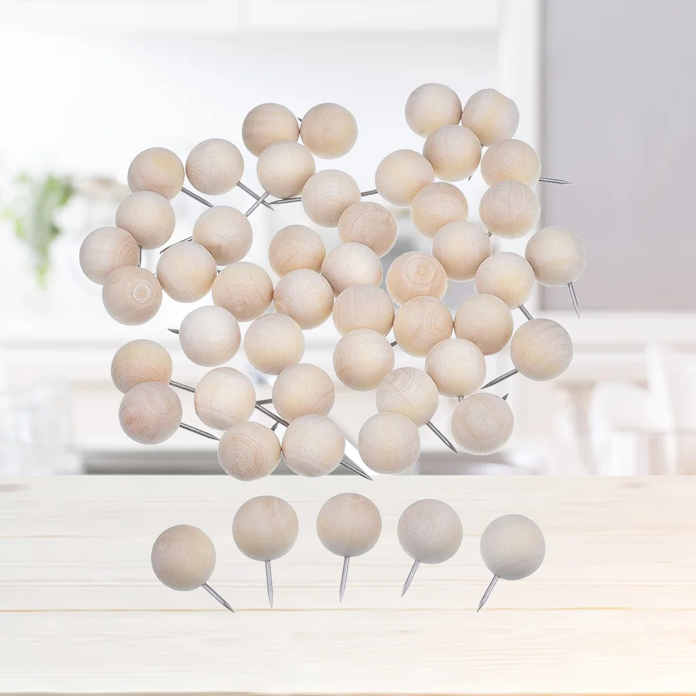 

200Pcs Wood Pushpins Round Thumb Tacks for Maps Paintings Manuscripts Cork Boards Art Exhibitions Decor