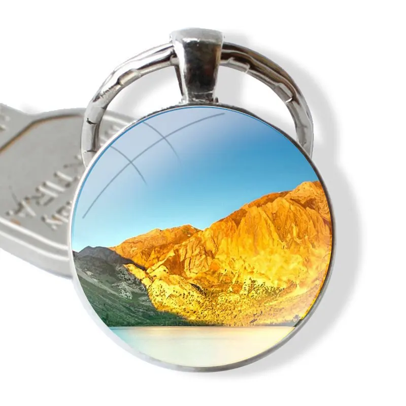 Magnificent Nature Scenery Keychain Handmade Glass Cabochon Key Ring Holder Pendant Key Chains Cartoon Design Creative Fashion