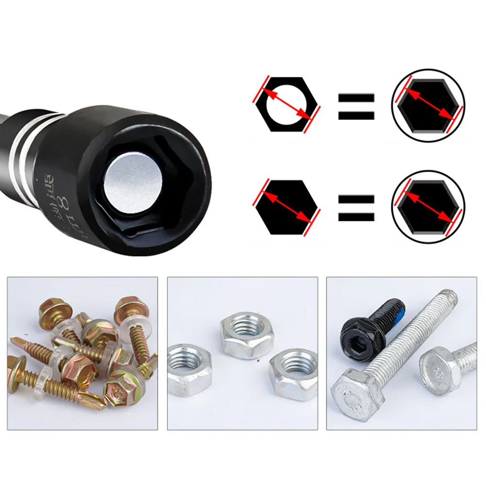 8mm Magnetic Nut Driver Socket Head Hexagonal Handle Screwdriver Adapter Socket Wrench Suitable For Electric Drill Tool Parts