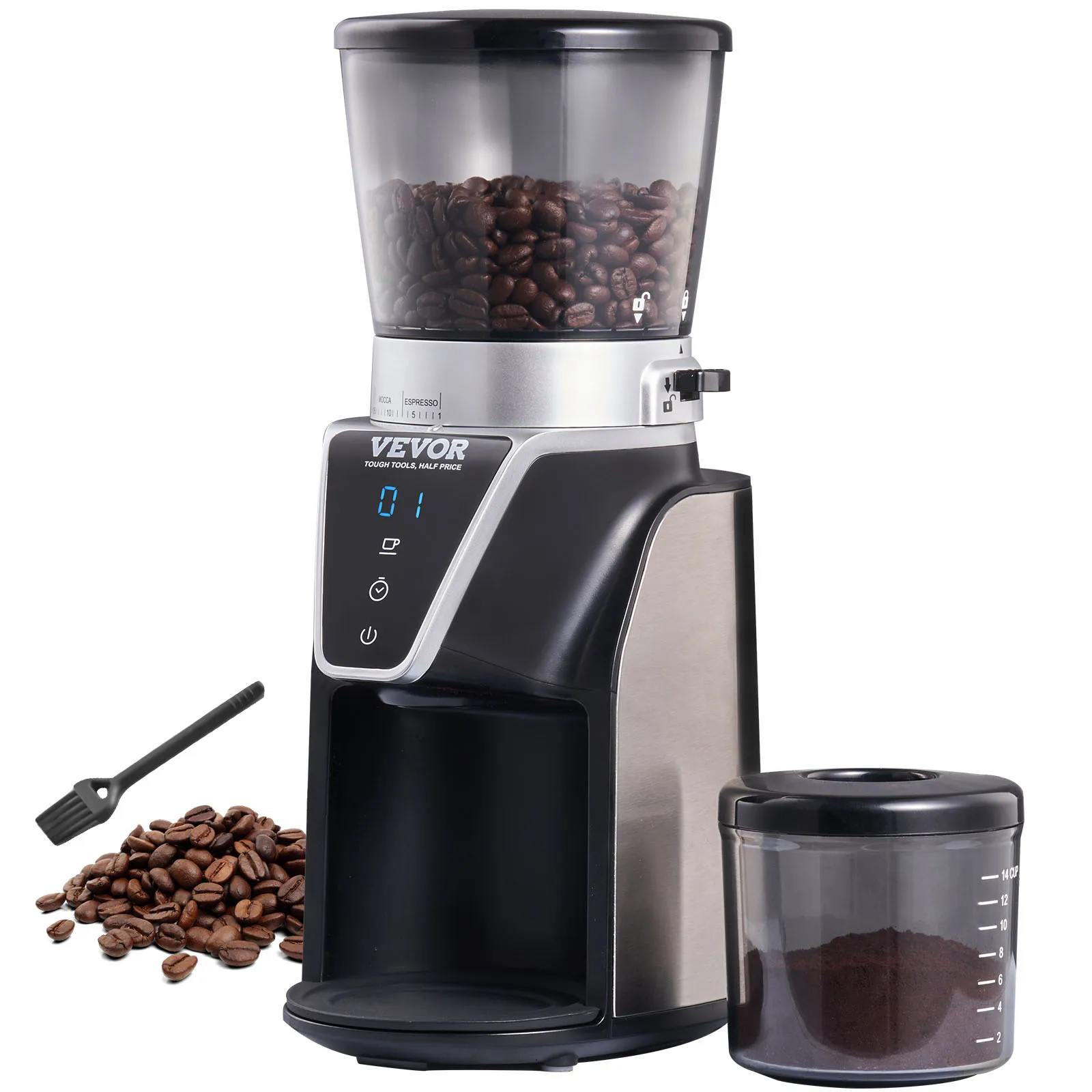 VEVOR-molinillo eléctrico de granos de café con ajuste de rebaba cónica, 40MM, Moka, Espresso, ajuste, máquina de café para el hogar y la cocina