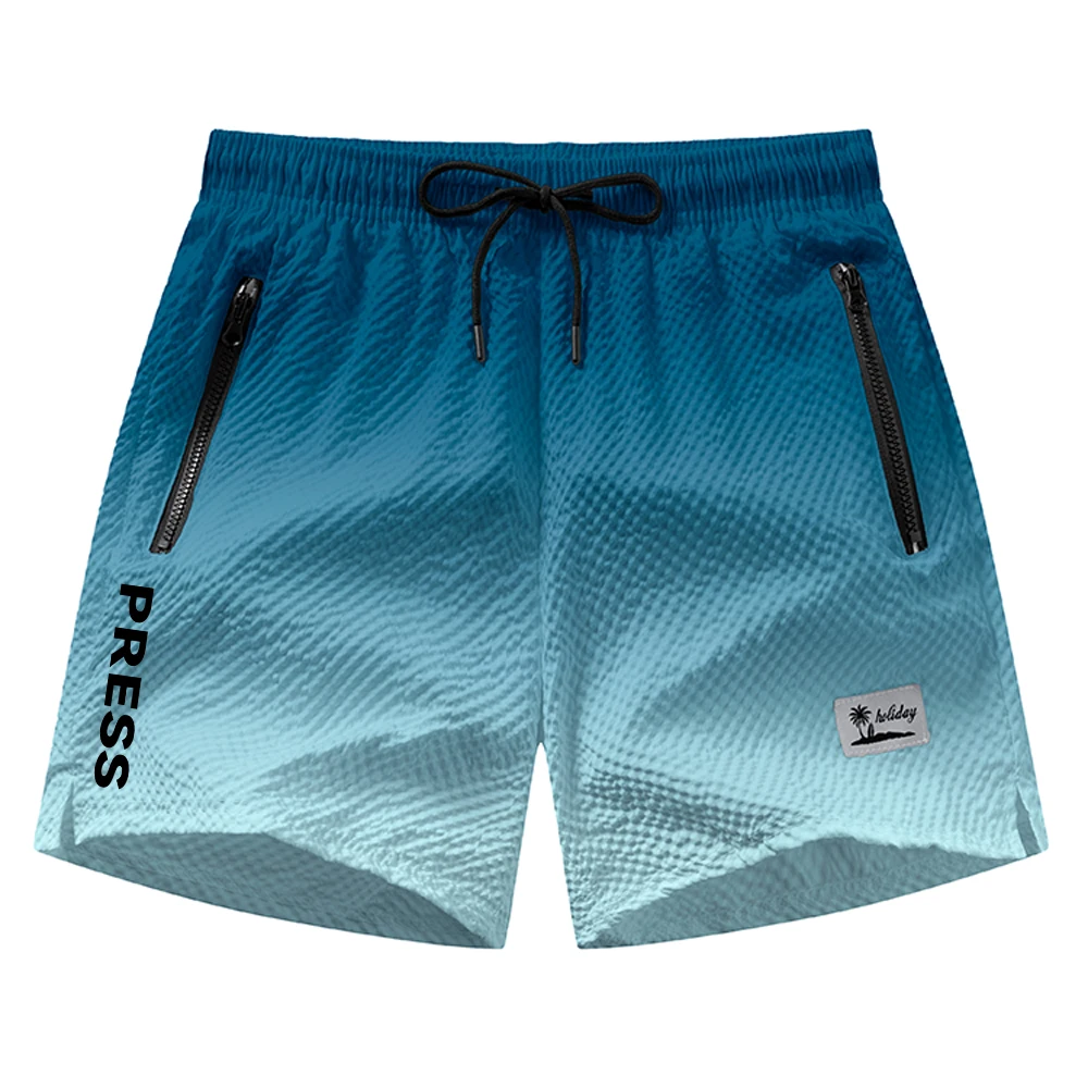 Herren-Sportshorts mit Kordelzug und Reißverschlusstaschen, Blasenstruktur, Schnelltrocknend, Atmungsaktiv, Strandkleidung, Lässige Urlaubshose, Bedruckte Badehose