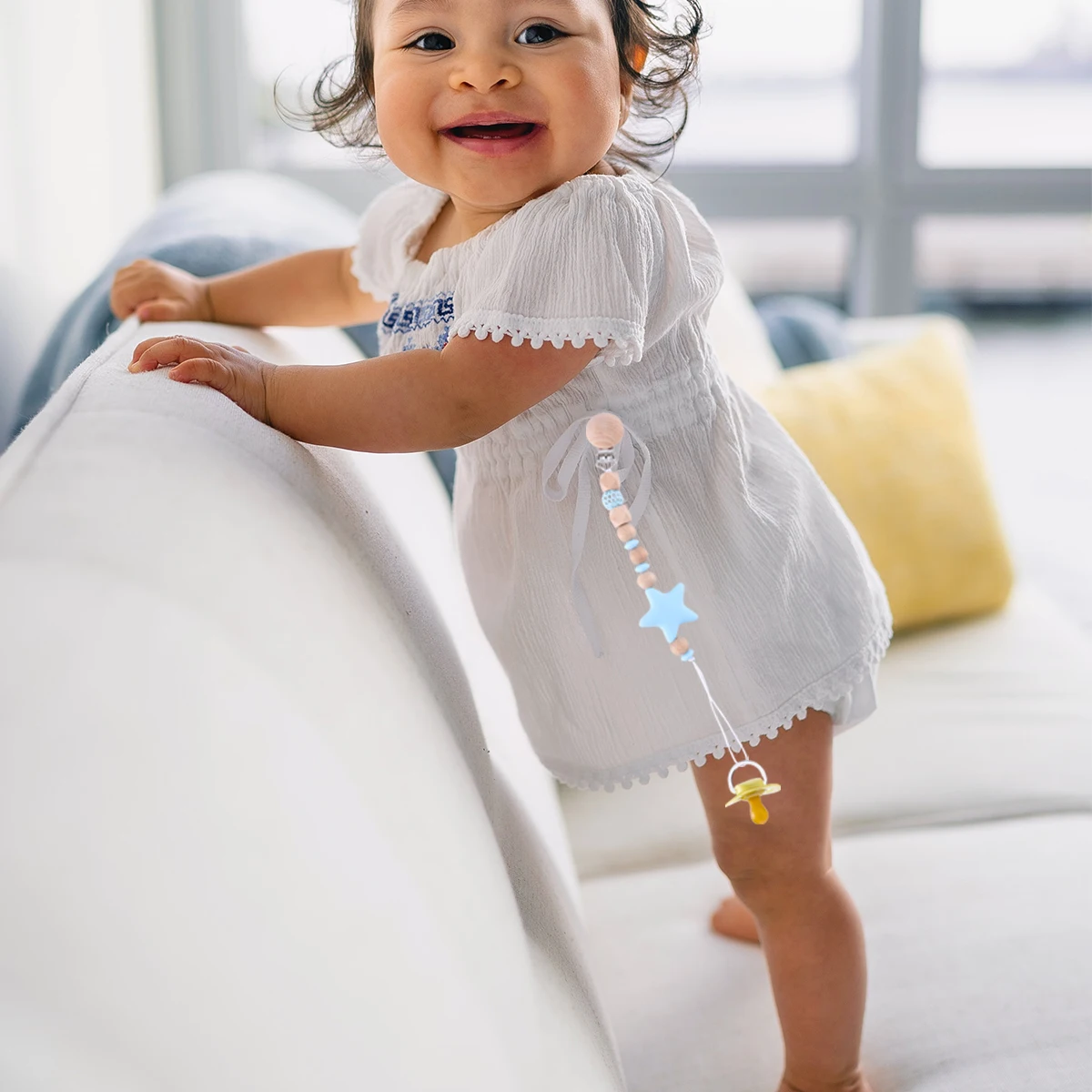 1pc Baby Pacifier Chain Infant Soother Pacifier Chain Baby Teether Ring Anti-drop Beech Pacifier Strap Clip (Blue)