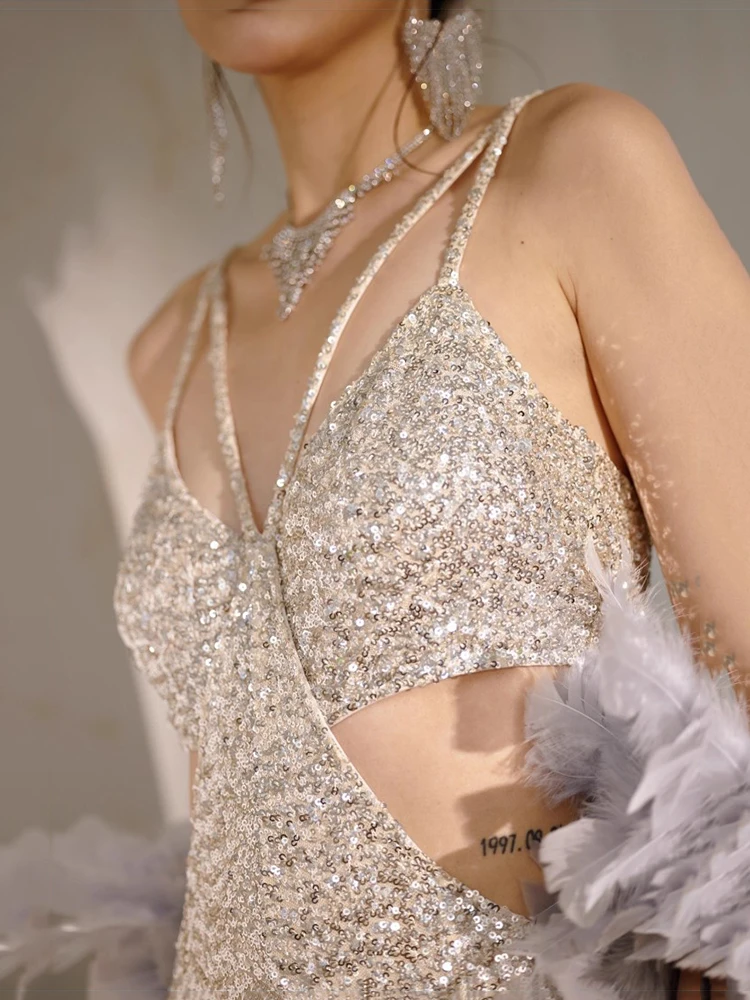 REDDACHiC Sexy Cut Out Glitter Dress Women Backless Corset Camisole Bodycon Mermaid Evening Gown Birthday Cocktail Party Clothes