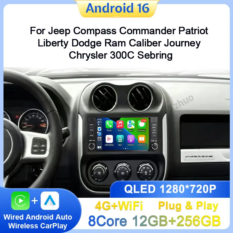 For Jeep Compass Commander Patriot Liberty Dodge Ram Caliber Journey Chrysler 300C Sebring GPS Navi Wireless CarPlay DSP Stereo