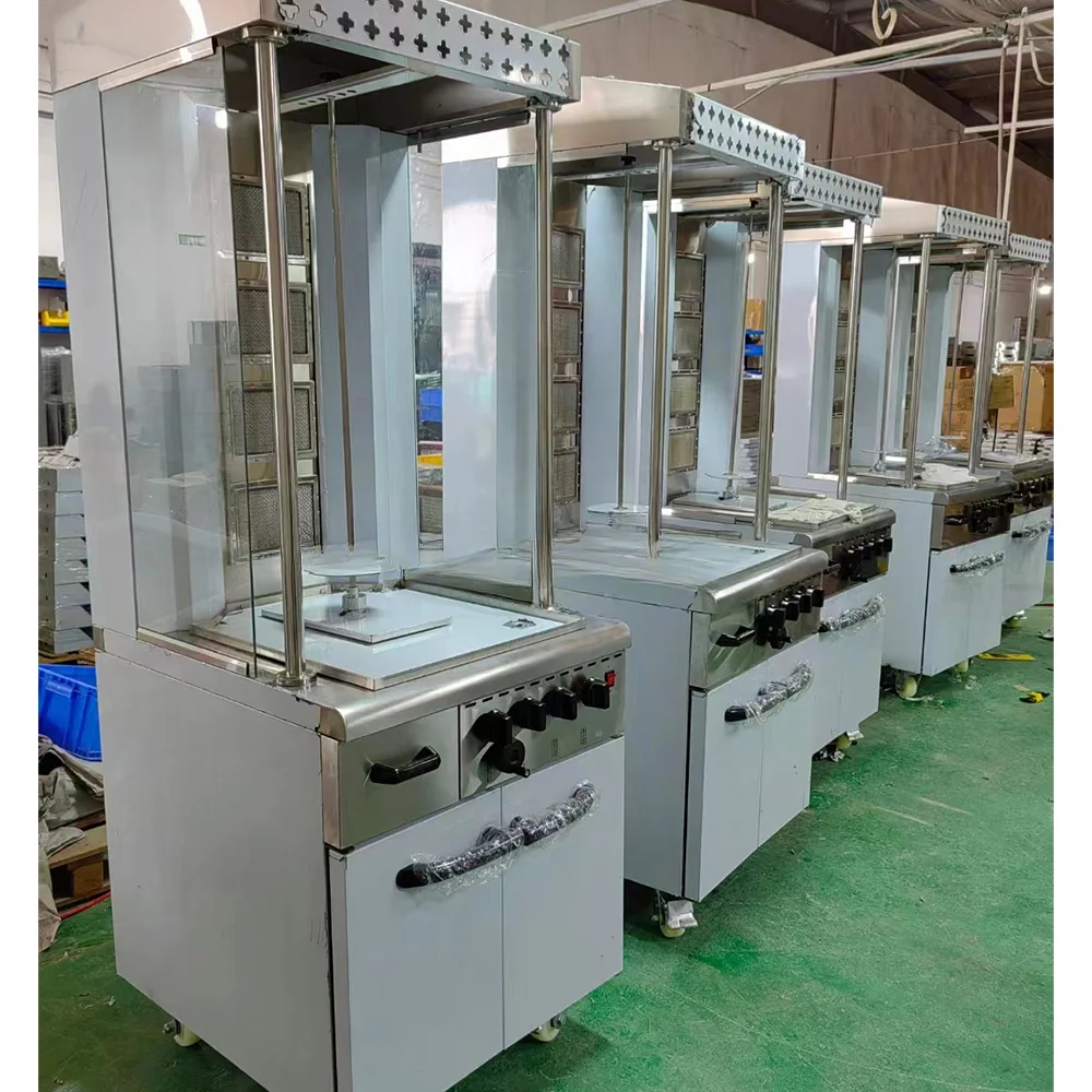 4/8 Burners Kebab Machine With Cabinet Commercial Automatic Gas Shawarma For Rotisserie