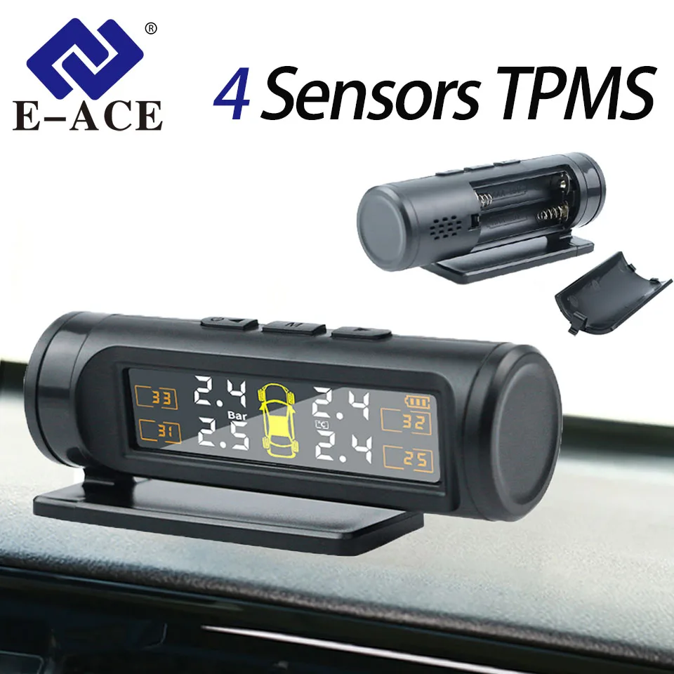 

E-ACE 4-датчик TPMS Съемная батарея Беспроводная интеллектуальная система контроля давления в шинах Безопасная сигнализация ЖК-дисплей