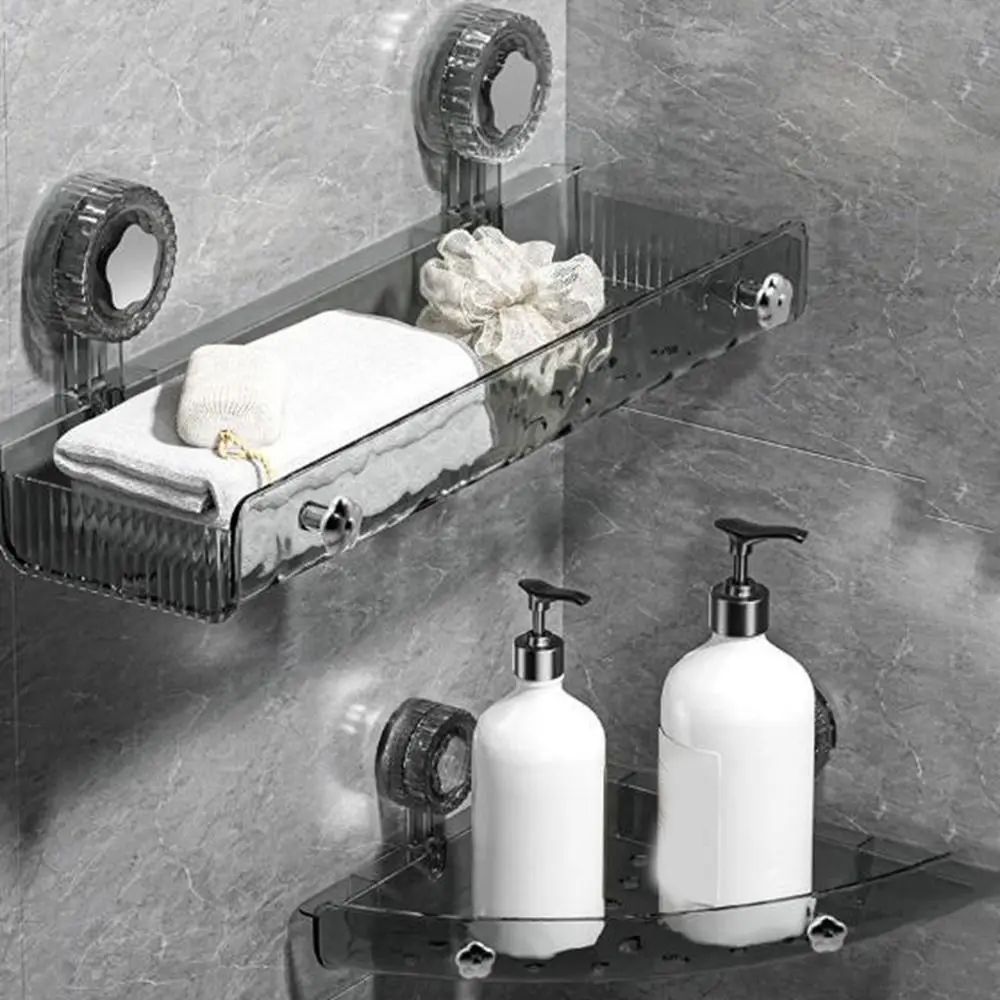 プラスチック製吸盤式シャワーシェルフ、穴あけ不要の壁掛けシャワーシャンプーラック、取り外し可能な排水式トイレシャンプーホルダー