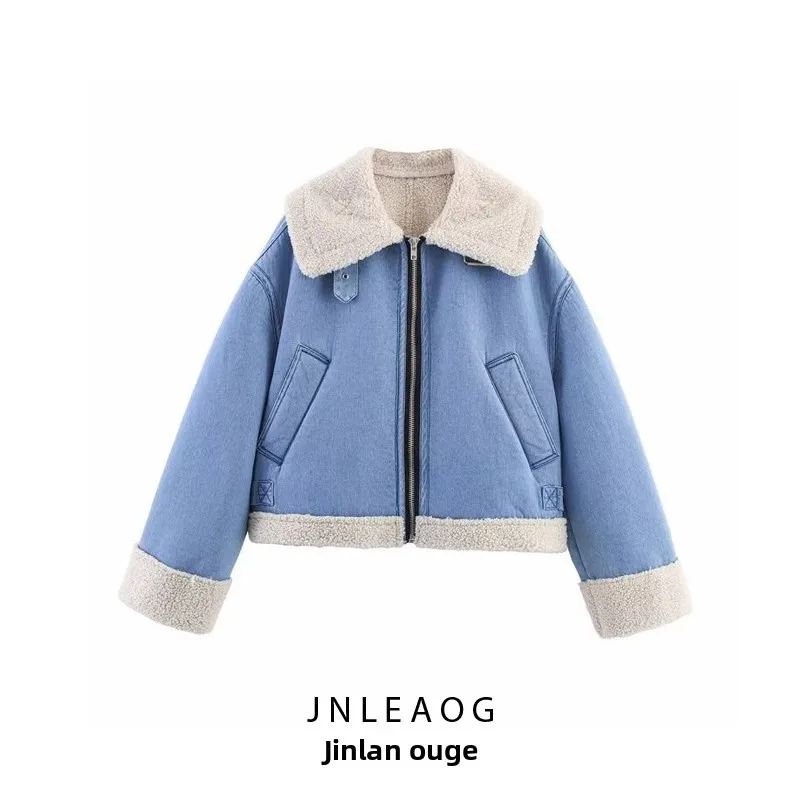 

Модная женская мотоциклетная куртка на флисовой подкладке, хлопковое пальто, новинка весеннего сезона, с высокой талией, прямого кроя, повседневное, зимнее