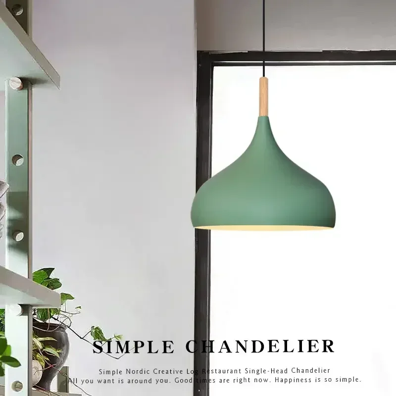 Nordic Simple Macaroon Color Single Head LED Pendant Light Chandelier Hanging Lamp for Kitchen Cafe Home Dining Room Decor