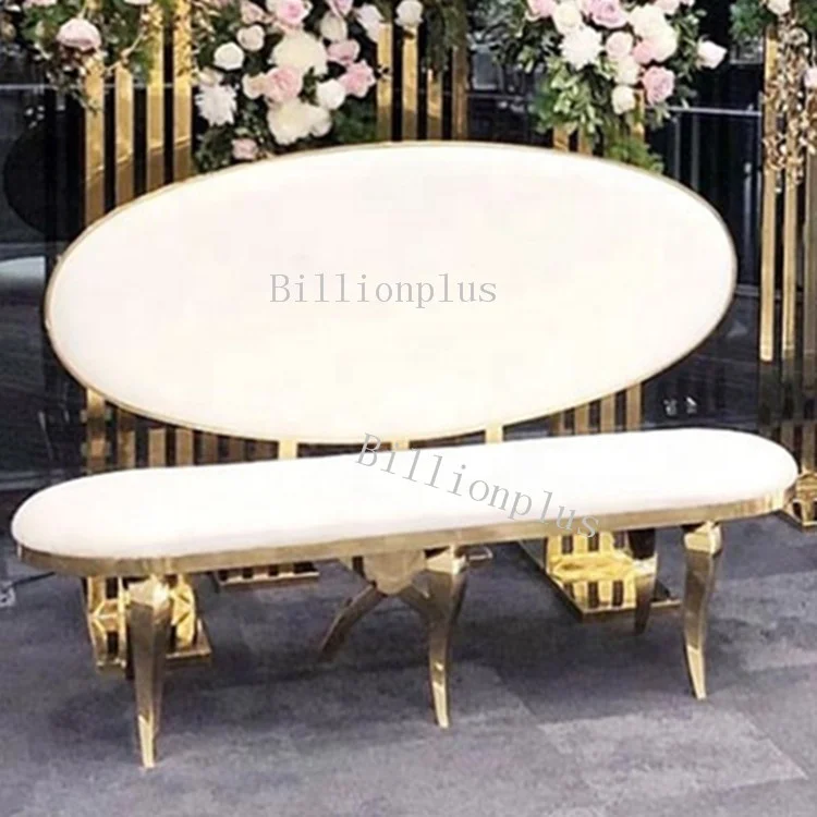 Modern Gold Stainless Steel Cross Legs Velvet Reception Bride And Groom Event Sofa Chair For Wedding