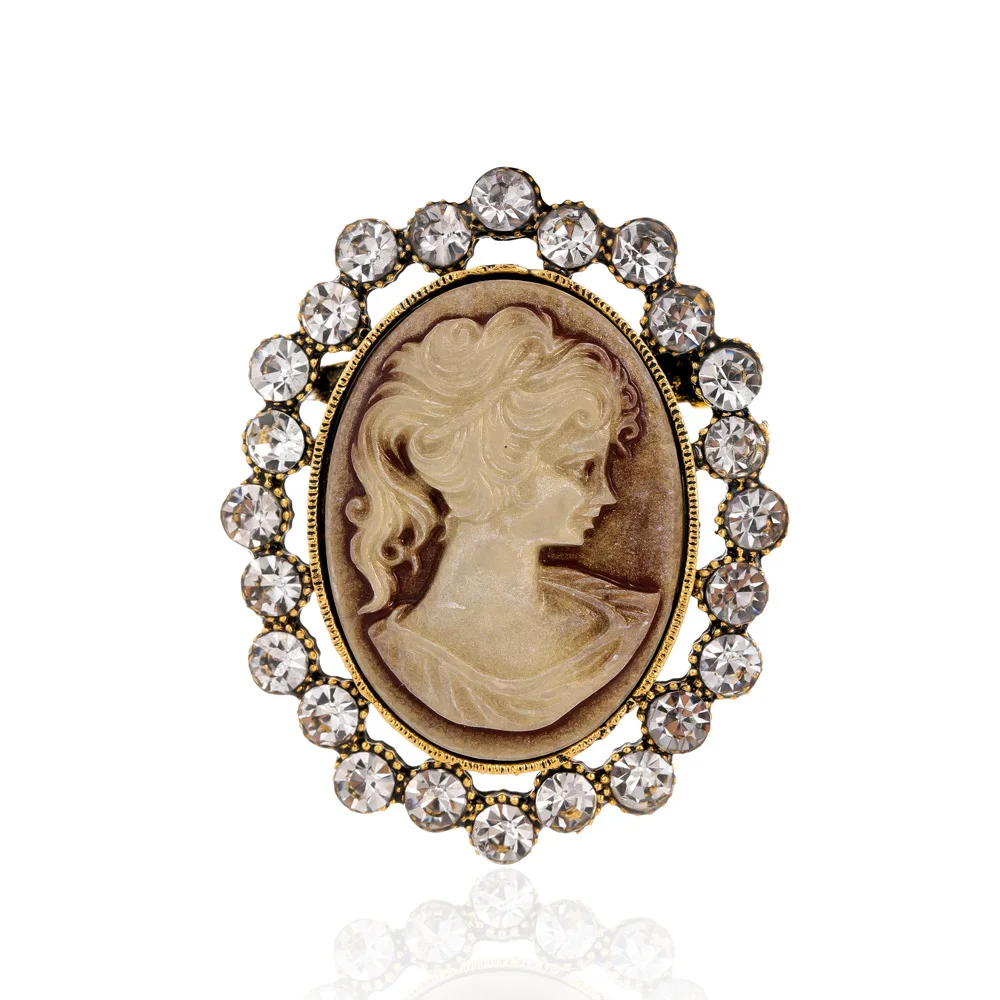 Victoria Vintage Beauty Head Brooch Queen Cameo Rhinestone Pins For Women Clothing Accesories Banquet Daily Jewelry Gift