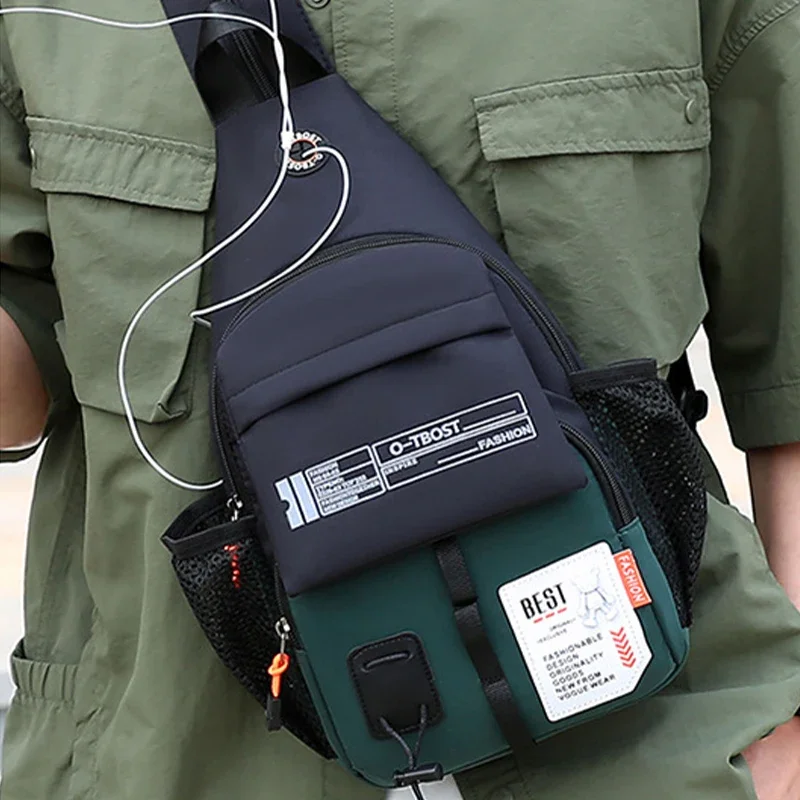 Outdoor Oxford Cloth Chest Bag 2In1 Backpack Sports Leisure Men Shoulder Bag Portable Mountain Climbing Cycling Crossbody Bag