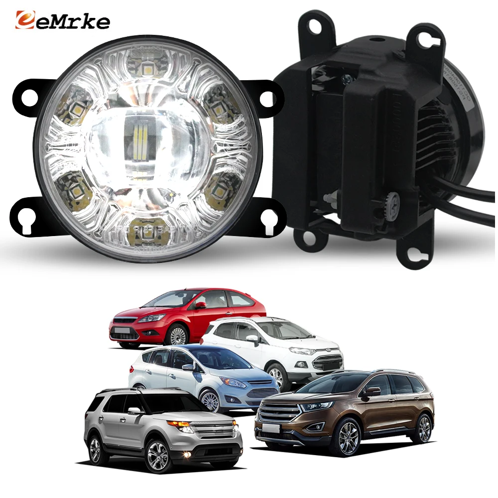 Luzes de nevoeiro LED para Ford C-max Ecosport Explorer Edge Focus Freestyle Taurus X DRL Dot. Lâmpada de condução de nevoeiro de carro ECE E-mark E4 18W