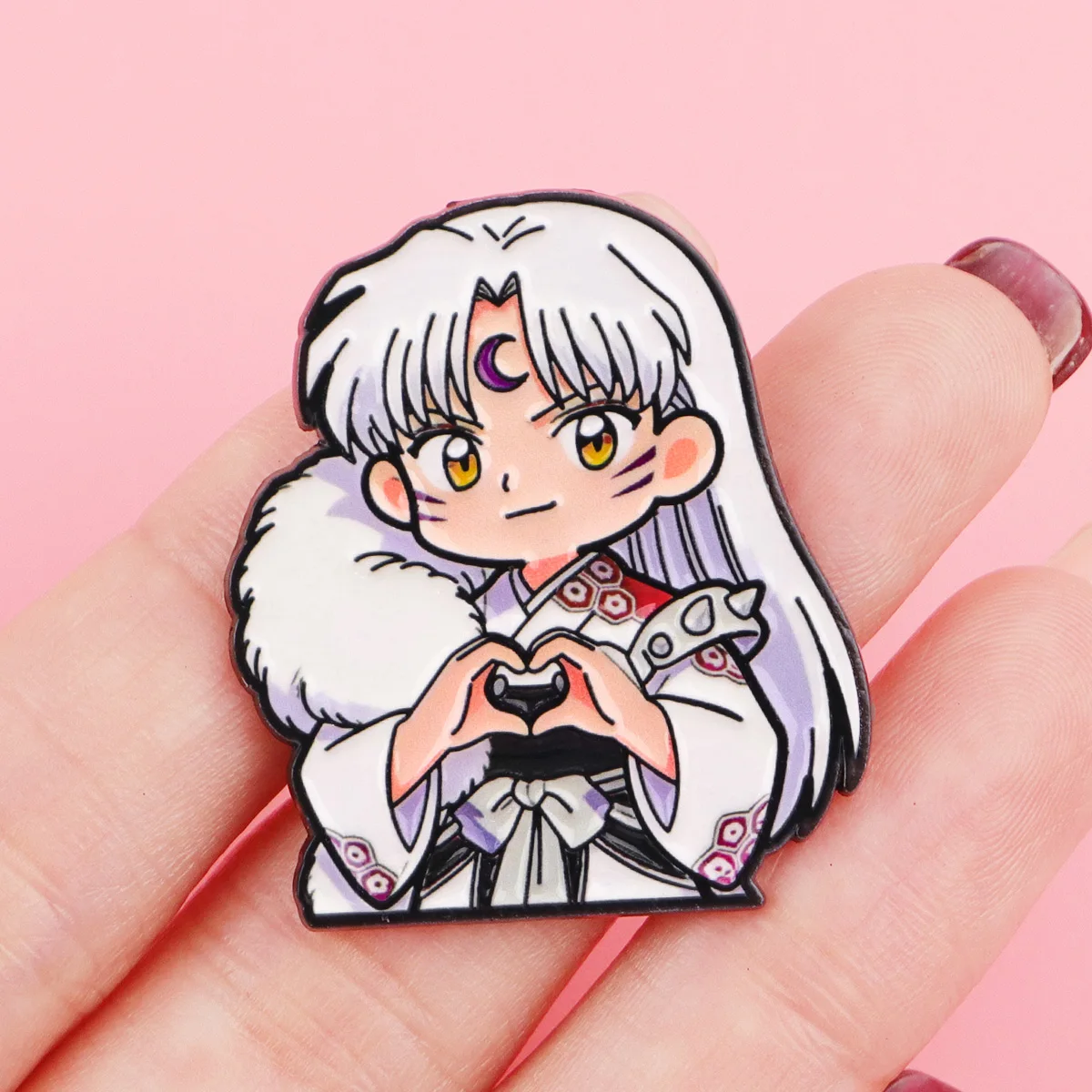 5er-Set Niedliche Anime-Emaille-Pins: Herz-Gesten-Broschen für Taschen, Revers, Rucksäcke – Dekorative Schmuck-Accessoires & Geschenke – Detail 3