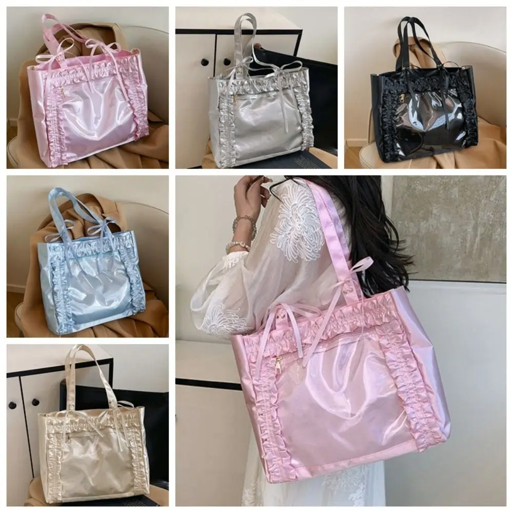

Portable PVC Transparent Itabag Ribbon JK Bow Tote Bag Korean Style Shoulder Bag Nylon Handbag Women