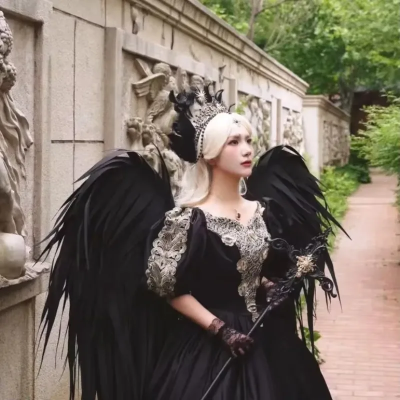 

Manual Black White Feather Wings Runway Model Catwalk Performance Magazine Photo Wedding Photography Props