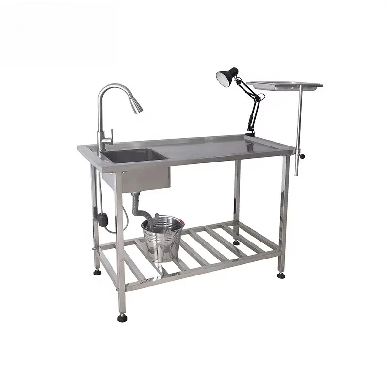 304 Stainless Steel Veterinary Operating Table with Washbasin and Faucet Animal Anatomy Table for Pet Hospitals