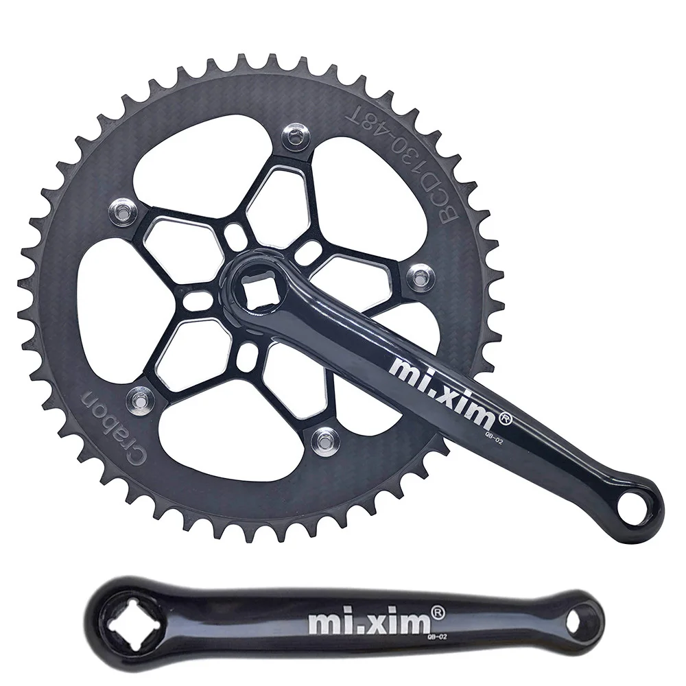 Full Carbon Fiber Road Bike Crankset 170mm Crank 48/50/52T Folding Bike Lightweight Chain Wheel with Positive Negative Gear Disc