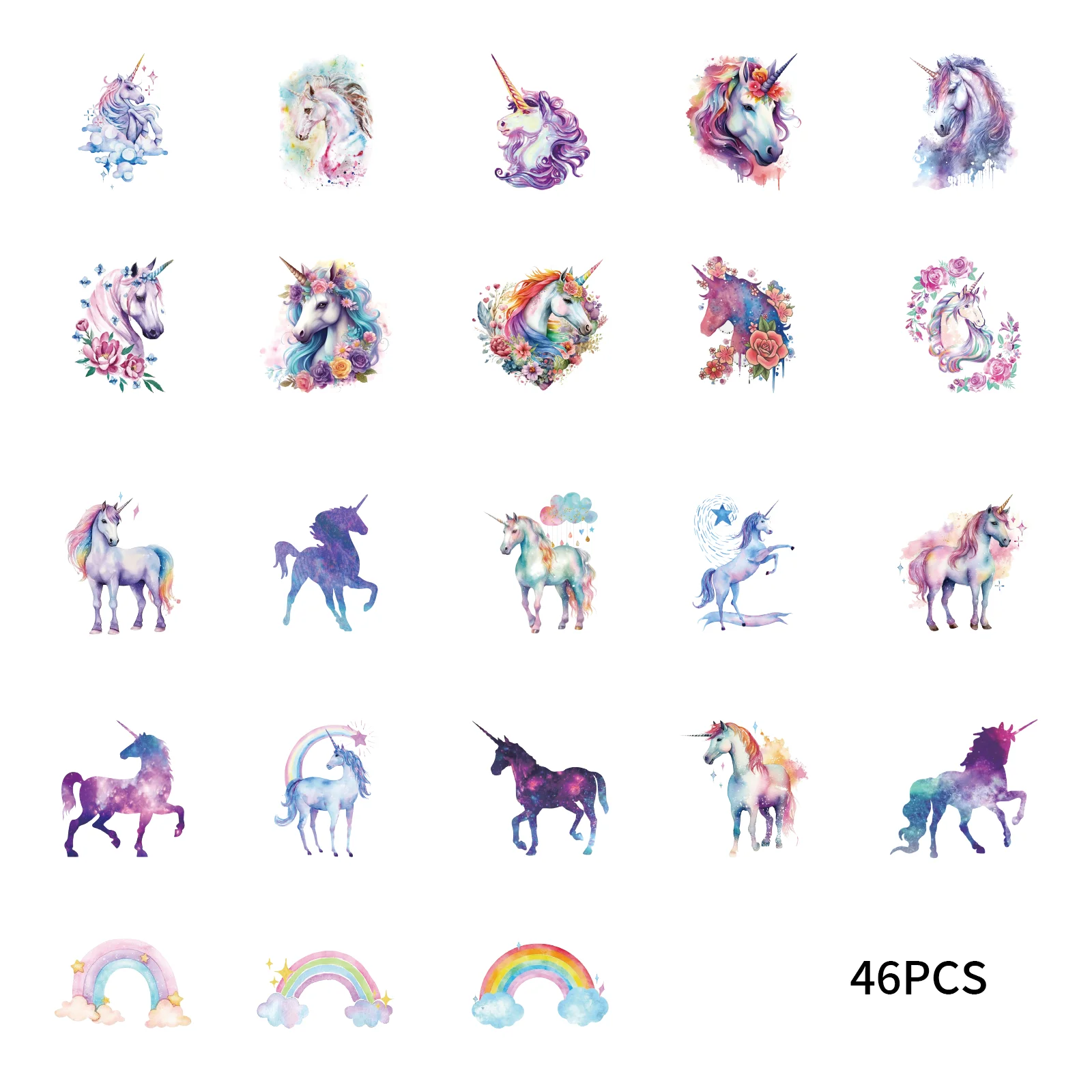 46pcs Vintage Unicorn Graffiti Decal Decorated Notebook Water Cup Suitcase Guitar Classic Toy Scrapbook Waterproof PVC Decals