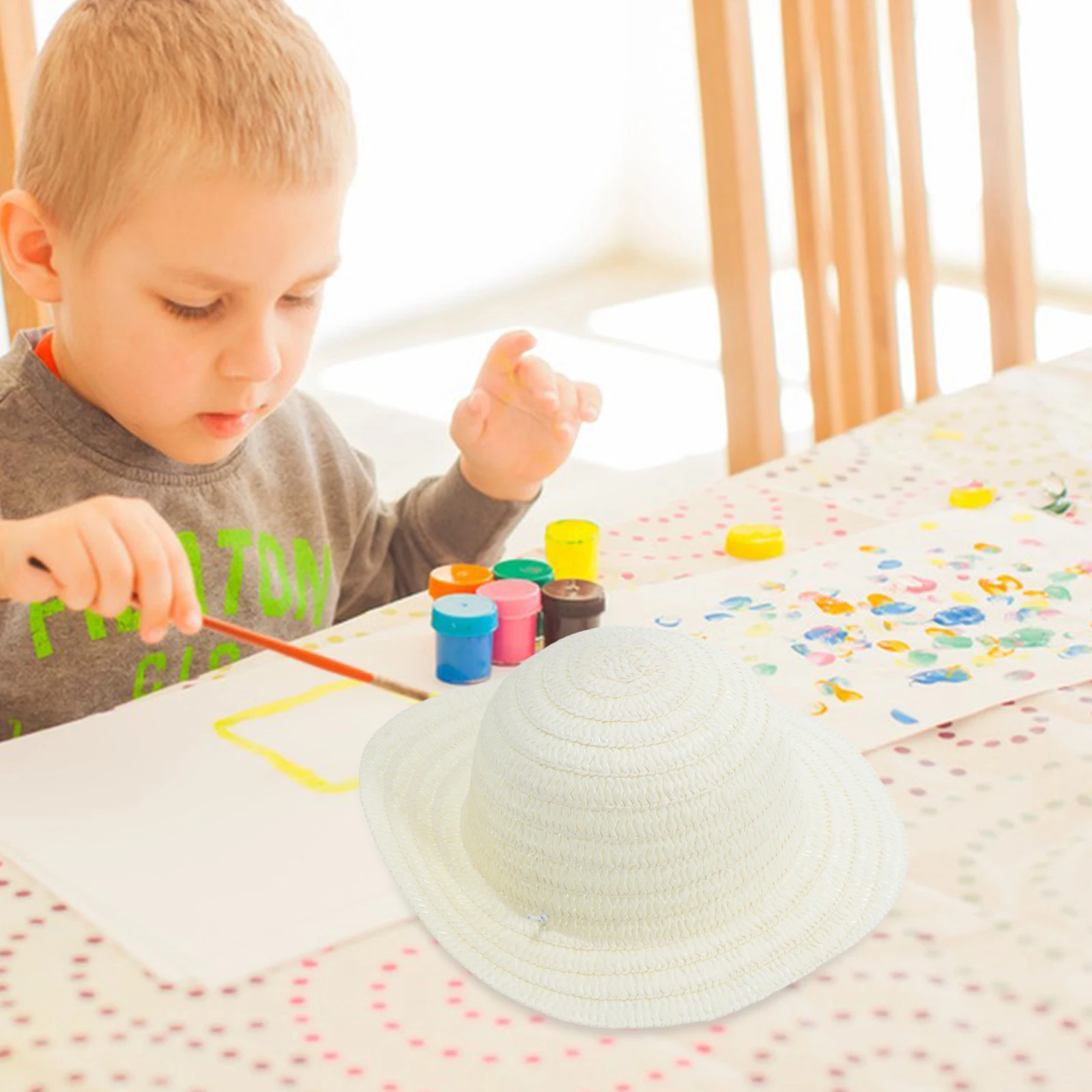 3 szt. Malowane słomkowe kapelusze, mini kapelusze, rekwizyty DIY, ozdoby tkane, małe akcesoria dekoracyjne do dekoracji domu, mikrokrajobrazu